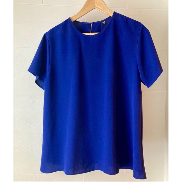 Uniqlo women drape short-sleeve a-line blouse [colour NAVY BLUE] - Picture 3 of 7